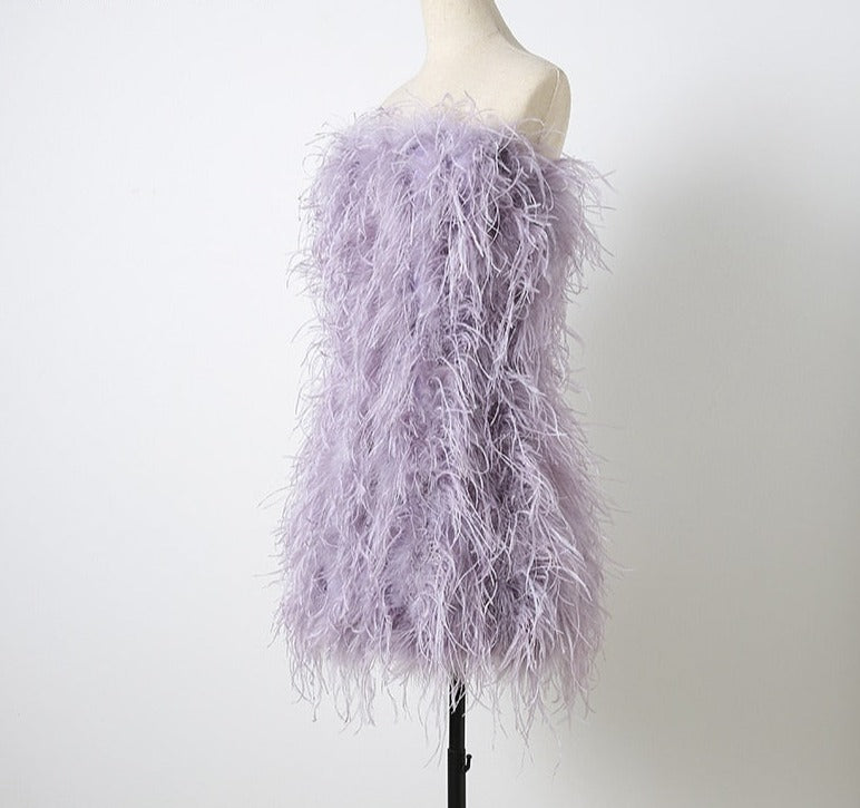 Ostrich Feather Tube Mini Dresses