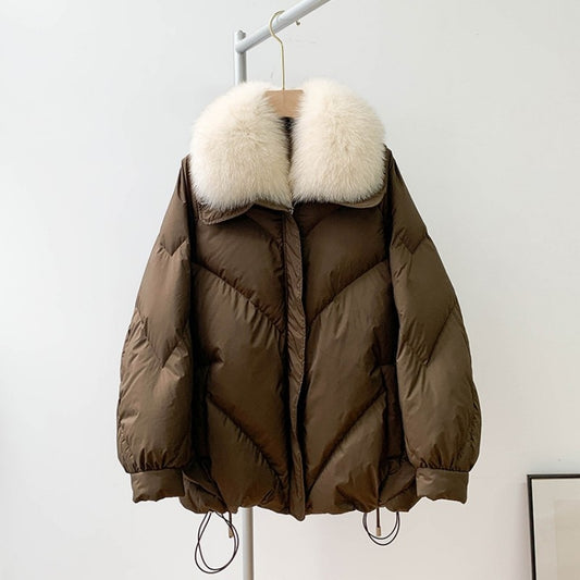 Boyfriend Style Real Fur Collar Duck Down Puffer Coat