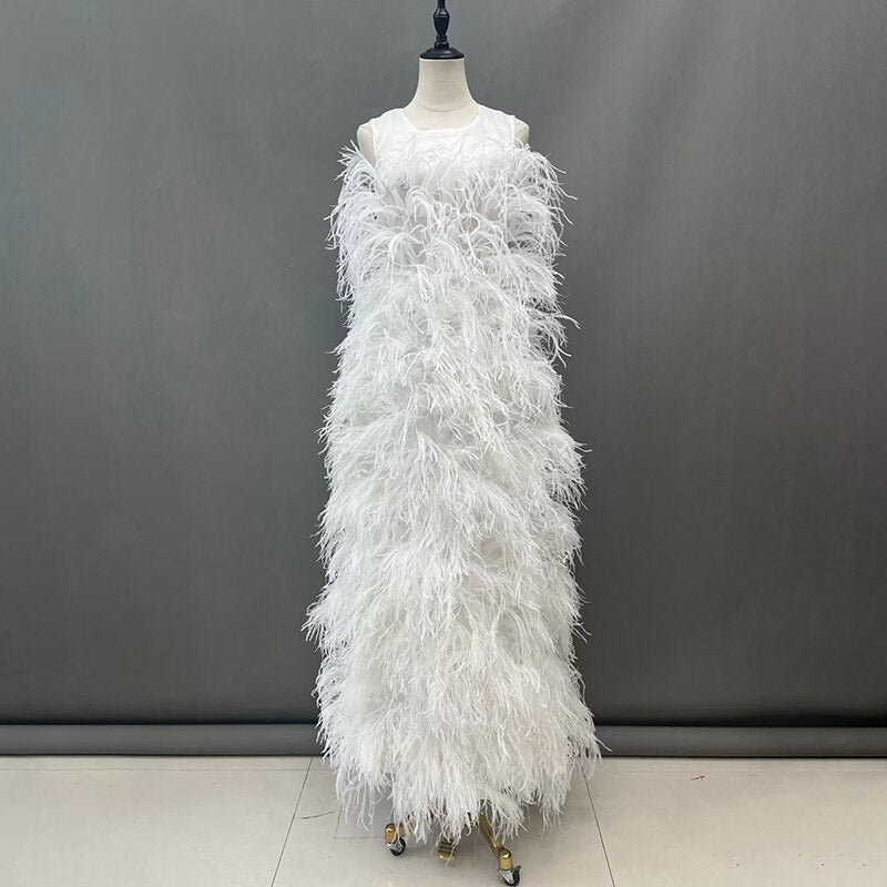 Real Ostrich Feather Long Dresses