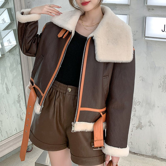 Genuine Leather Coats Real Fur Shearing Lining