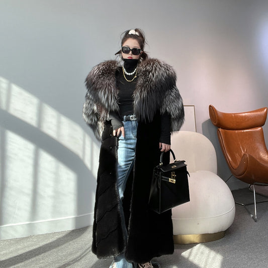 Mink Fur X-Long Coat Huge Hood & Collar