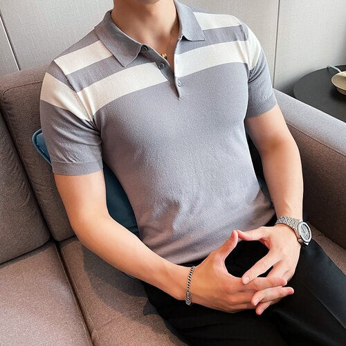 Stripe Shoulder Short Sleeve Shirts