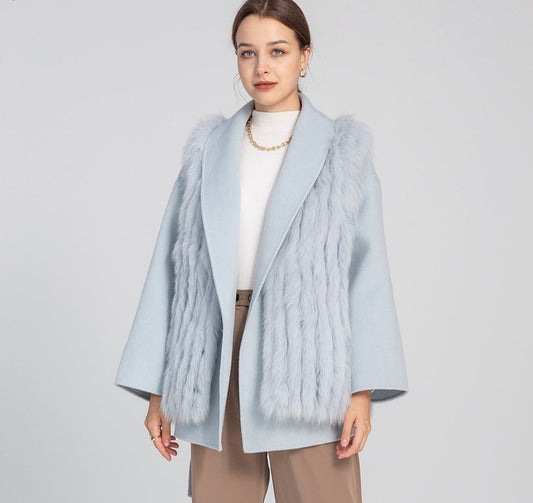 3 Styles In One Cashmere Wool Coats with Detachable Real Fur Vest