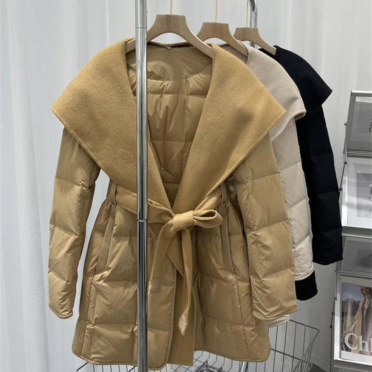 Cashmere Duck Down Hooded Puffer Coats