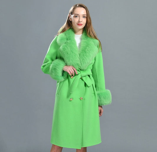 Cashmere Real Fur Collar & Cuffs Long Trench Coats