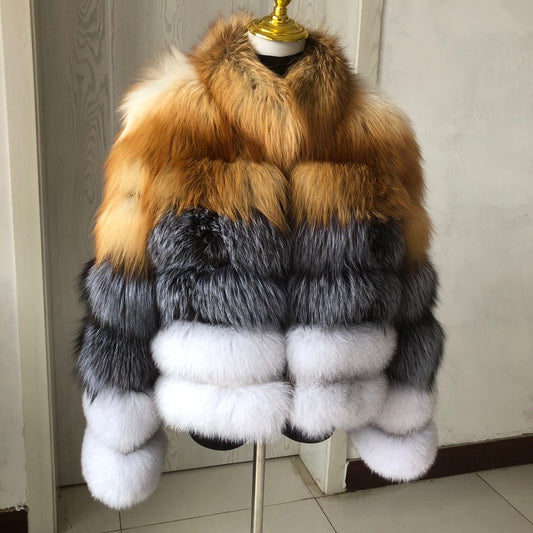 Tri Color Natural Fox Fur Coats