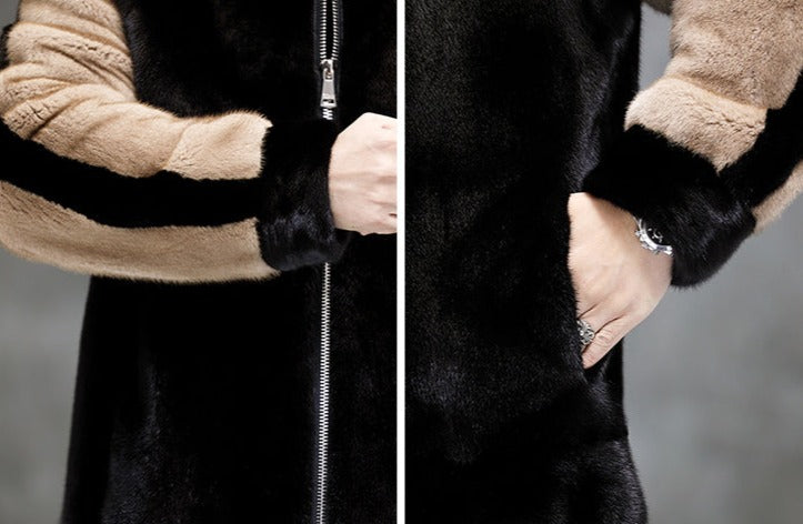 Two Tone Real Mink Fur Coat