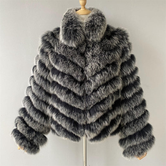 Reversible Knitted Real Fur Coats Silk Liner