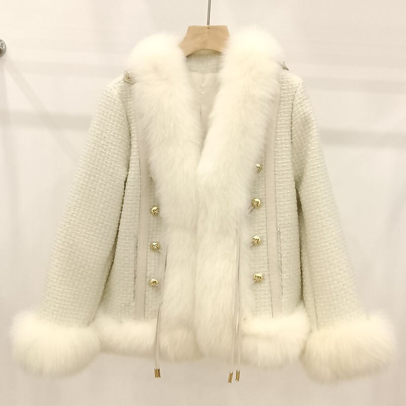 Wool Blend Real Fox Fur Coats