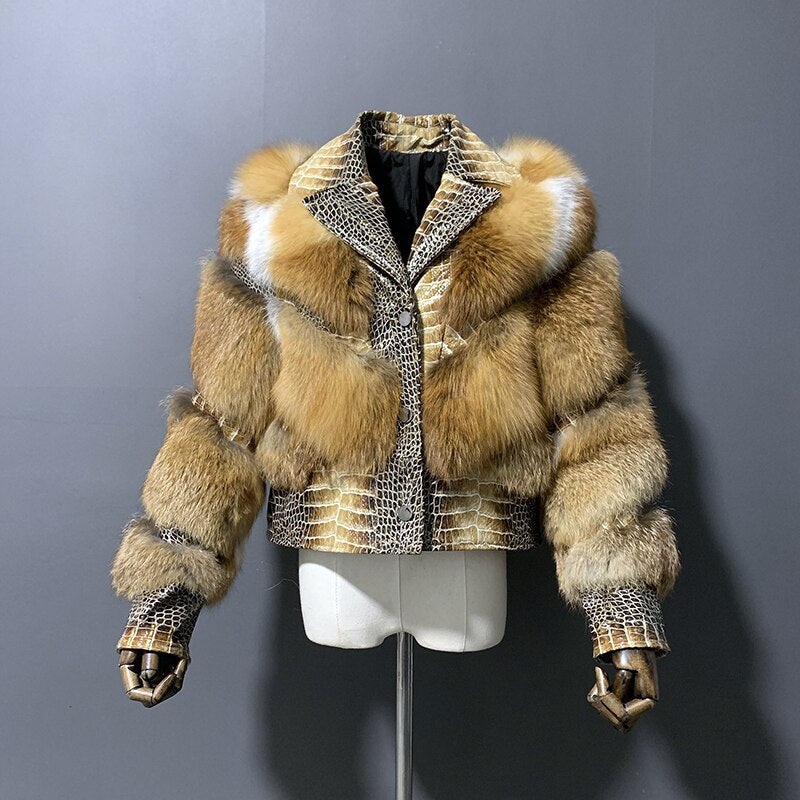 Snake Genuine Leather Real Fur Coat