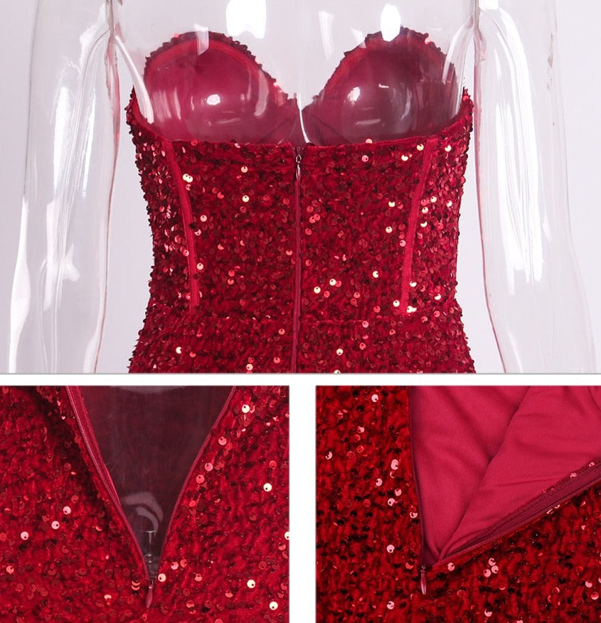 Red Sequin Sleeveless Maxi Mermaid Evening Dresses