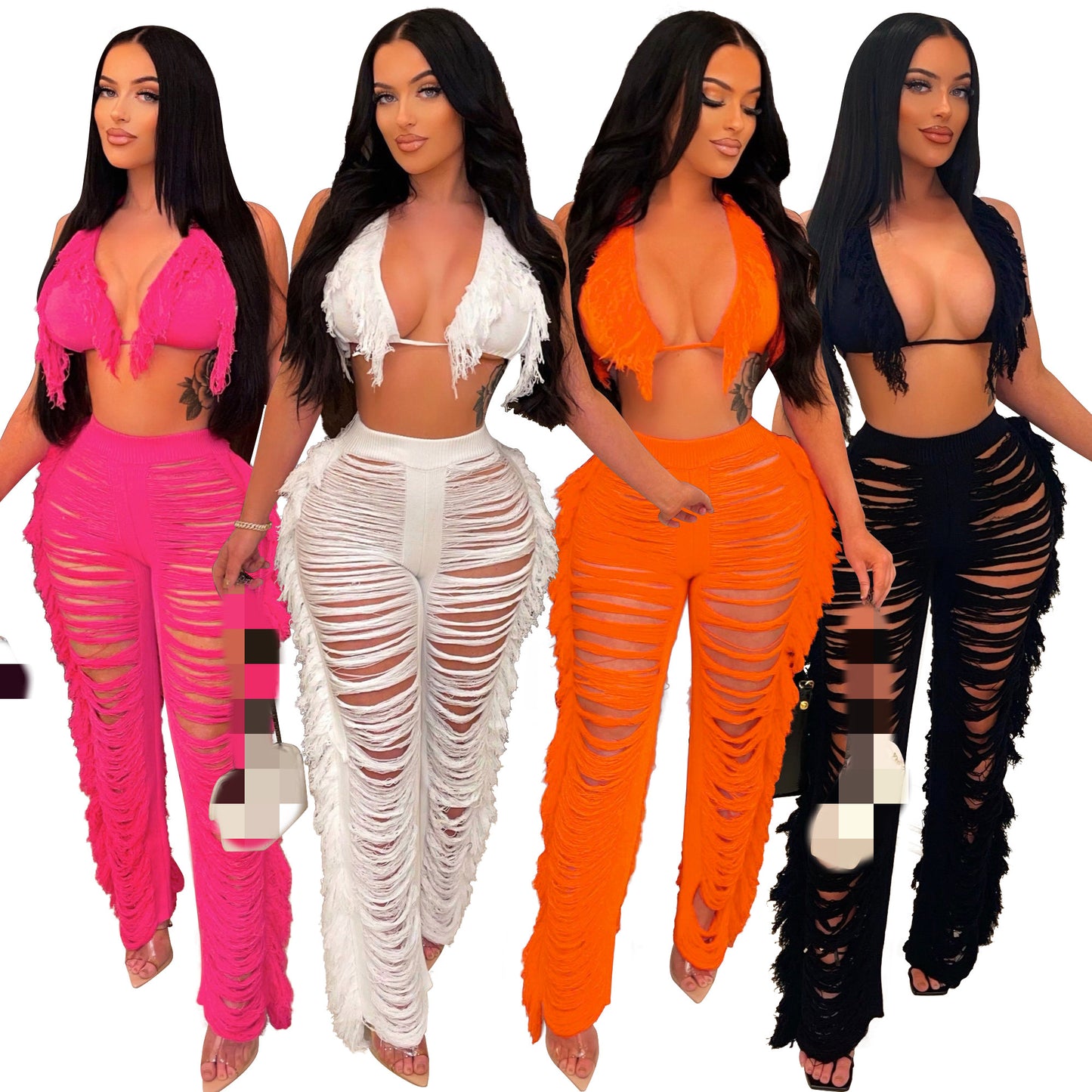 Knitted Halter Backless Bra & Pants Sets