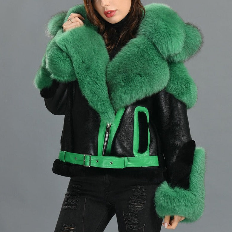 Genuine Leather Fur Moto Shearling Liner Fur Collar Parka