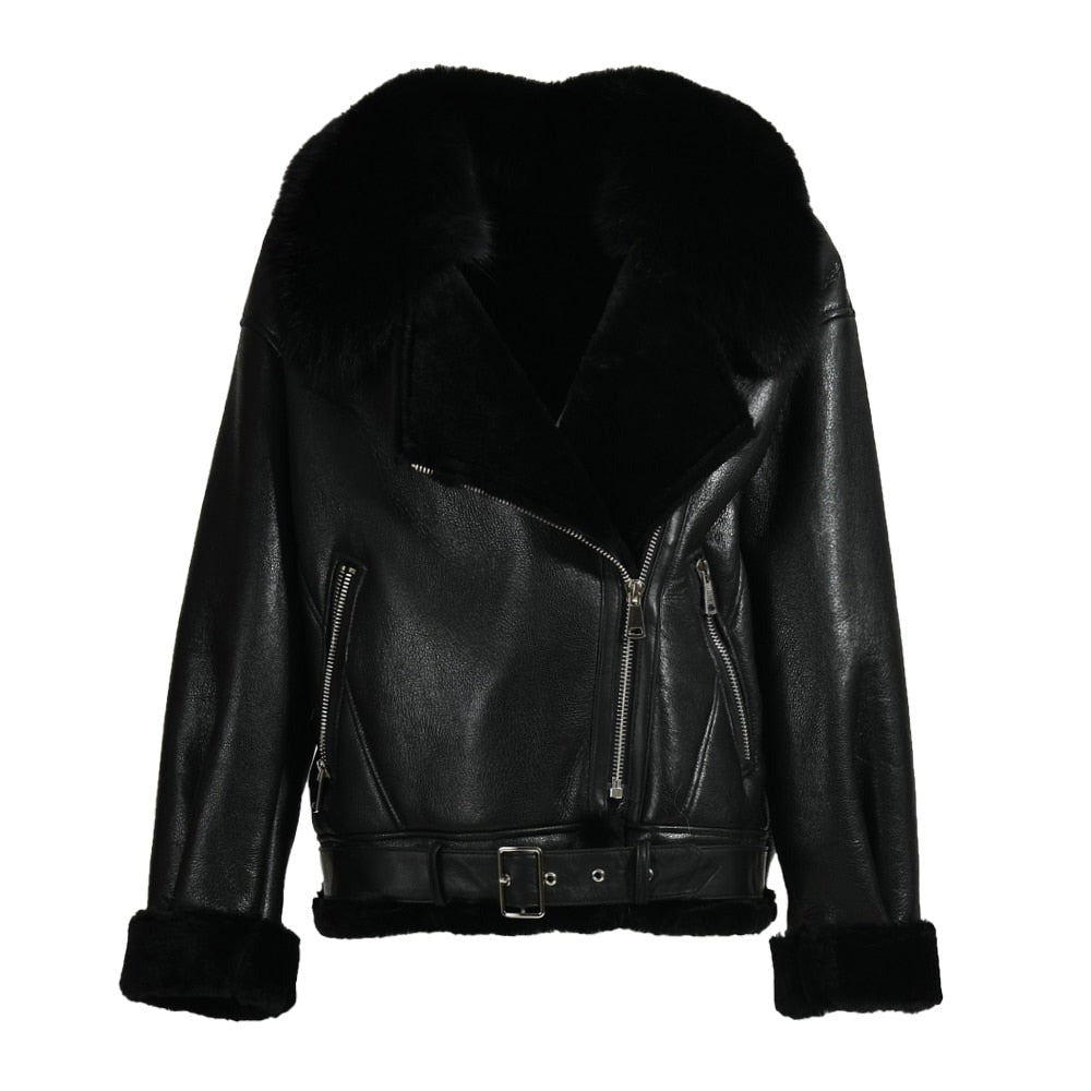 Genuine Leather Moto Jackets Shearling Liner