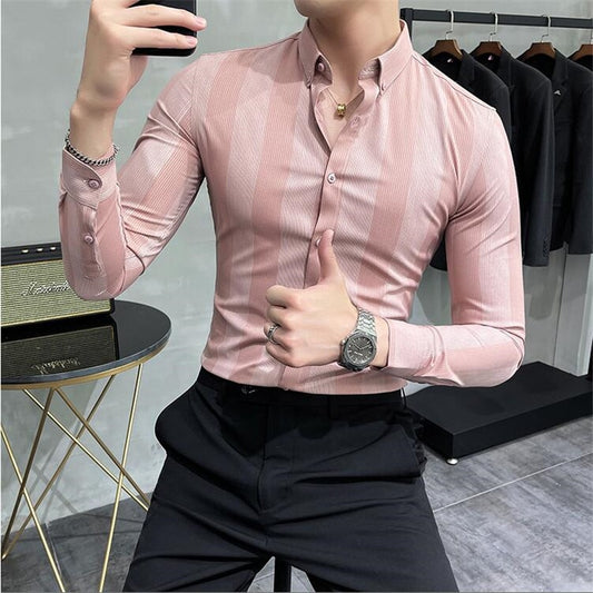Striped Slim Fit Long Sleeve Button Ups