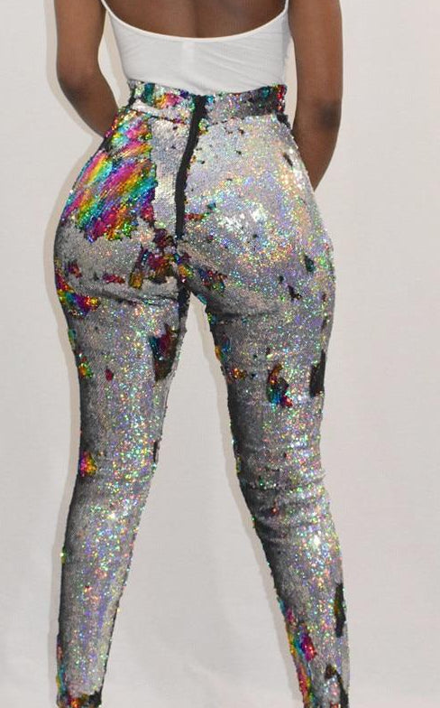 Sparkle Metallic Sequin High Waist Pants