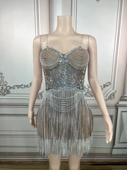 Rhinestones Chain Tube Mini Dress