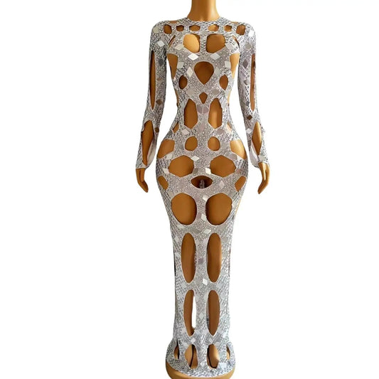 Cut-out Rhinestones Mirrors Maxi Dresses