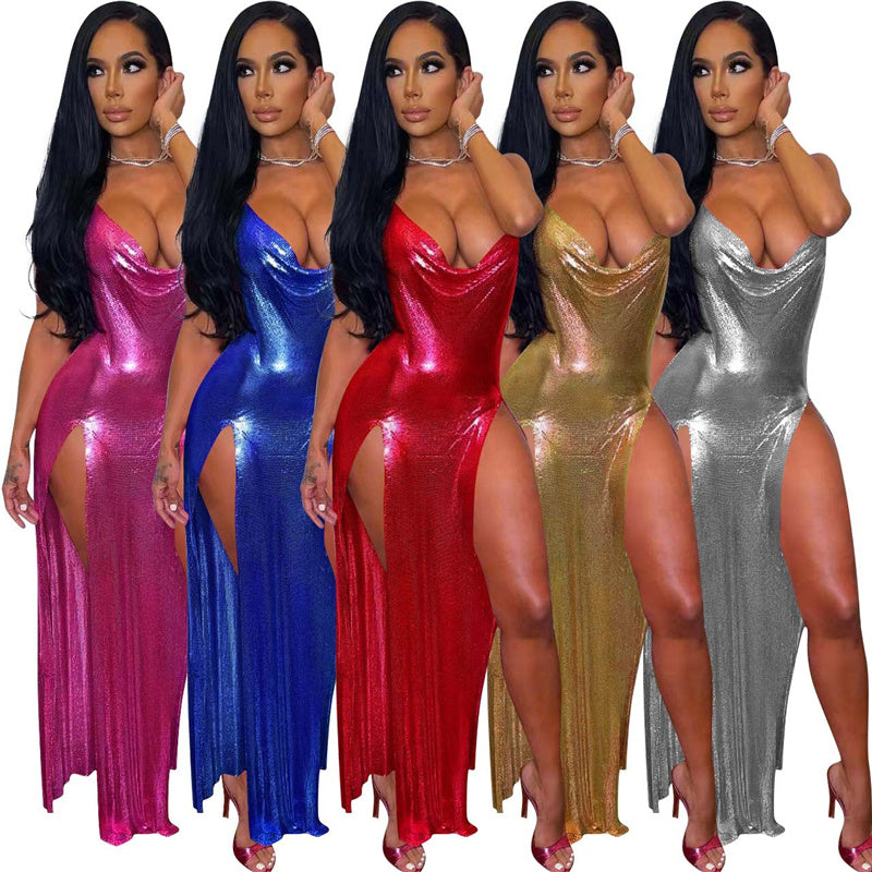 Glitter Metallic Off Shoulder Dresses