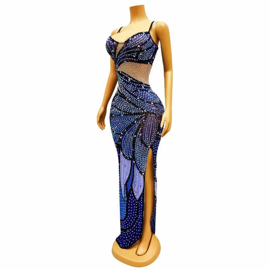 Halter Crystal Butterfly Long Dress