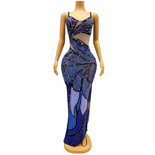 Halter Crystal Butterfly Long Dress