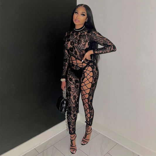 Flora Lace Bandage Baddie Jumpsuit