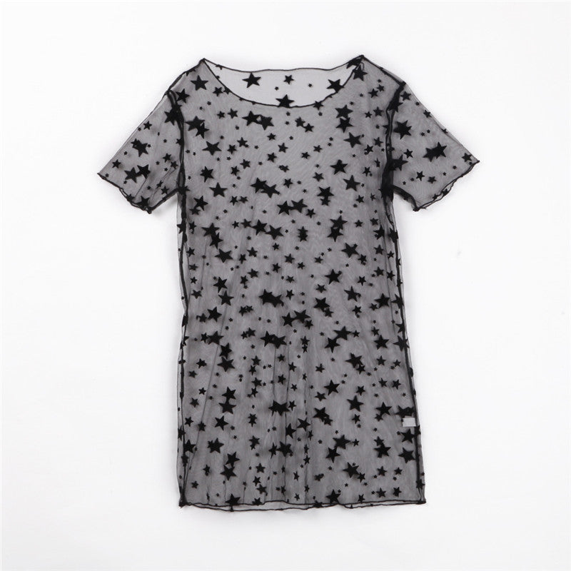 Mesh Short Sleeve Stars Cover Up