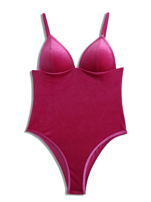 Neon Pink Velvet Push Up One Piece