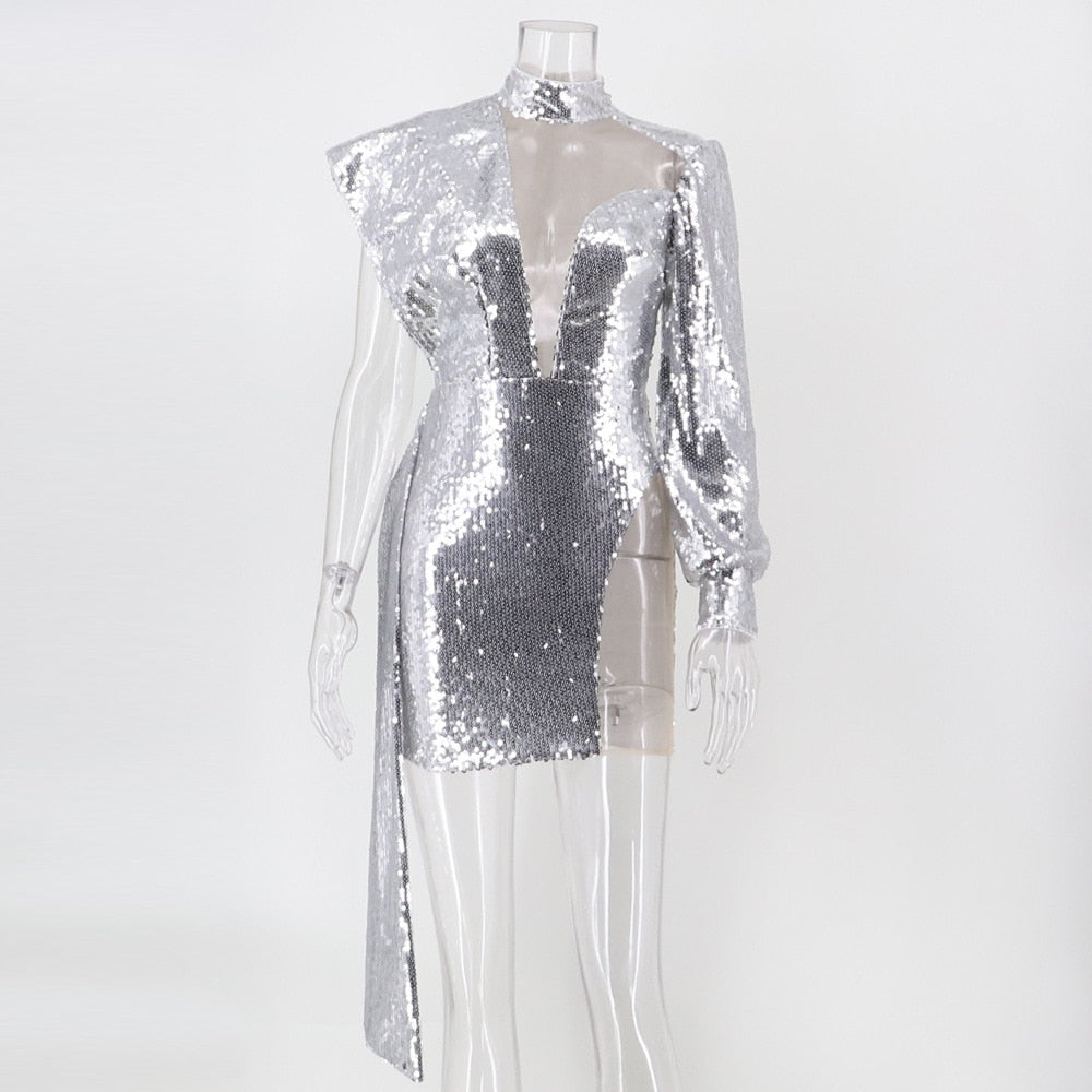 Sequin Mesh Thigh Mini Dresses