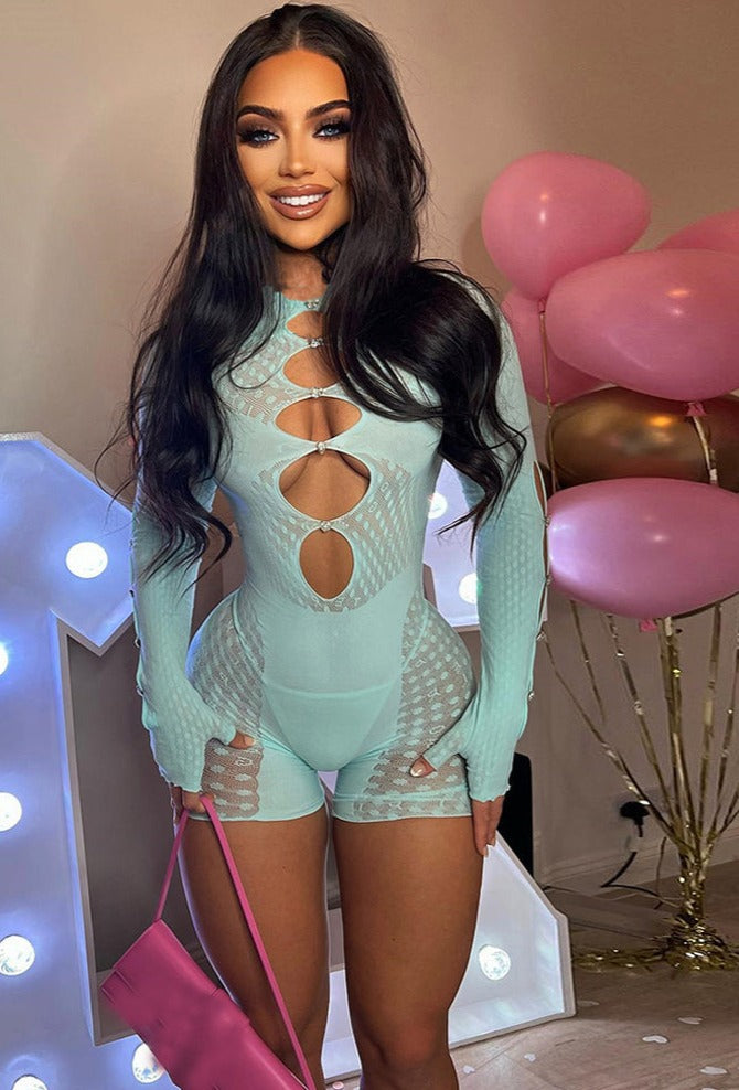 Mesh Hollow Long Sleeve Rompers