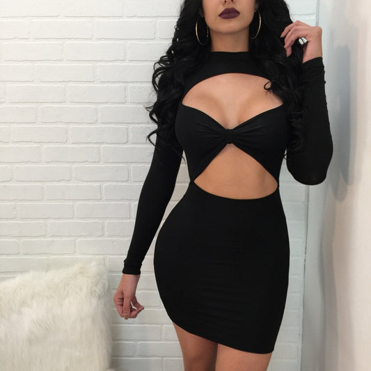 Long Sleeve Hollow Chest and Belly Bodycon Dresses