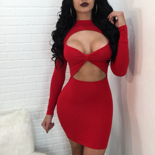 Long Sleeve Hollow Chest and Belly Bodycon Dresses