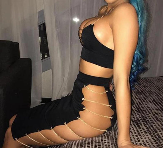 Side Hollow Gold Sparkling Bondage Dresses