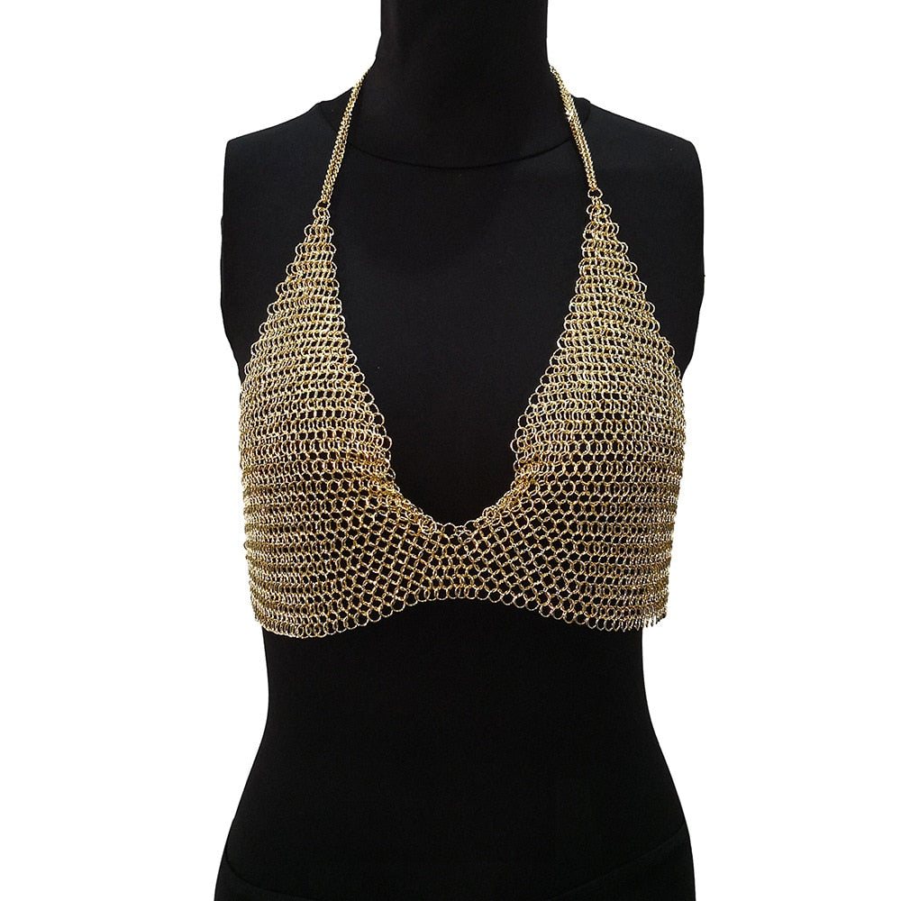 Sparkling Hollow Metal Breast Chain Crop Top