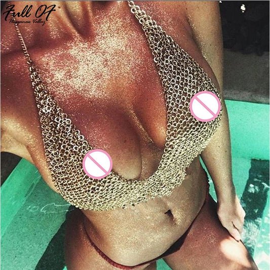 Sparkling Hollow Metal Breast Chain Crop Top