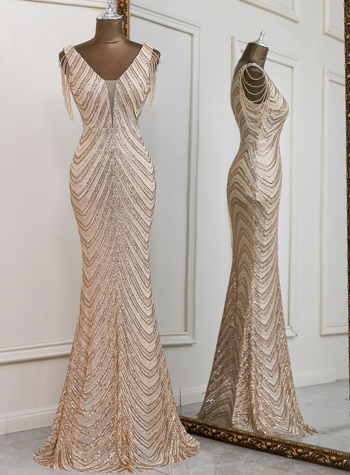 Sleeveless Sequin Pattern Maxi Dresses