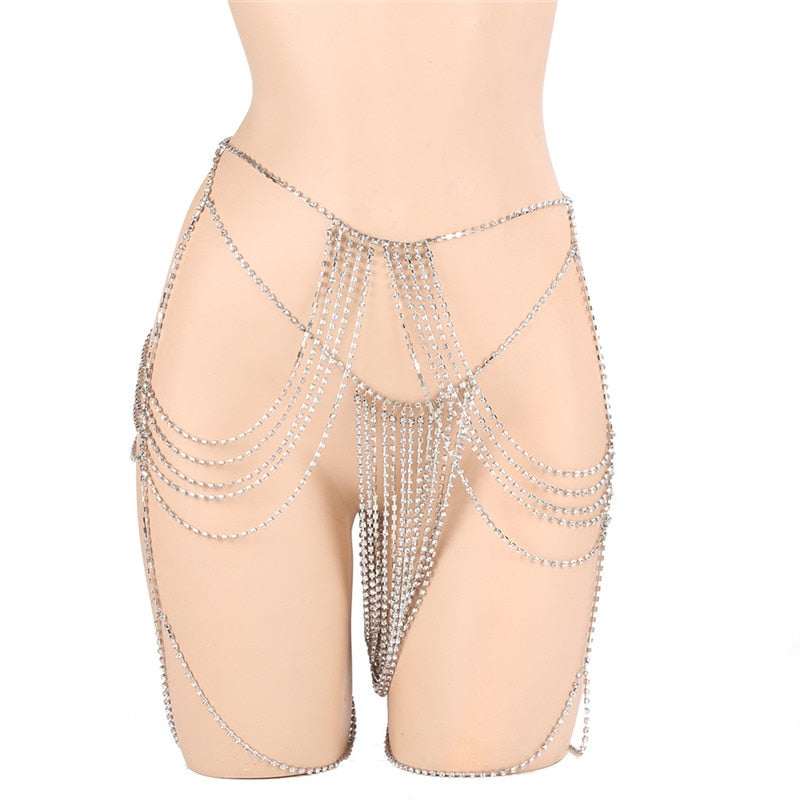 Multi-layer Tassel Waist Belly Thigh Leg Chains  Rhinestones Body Chains
