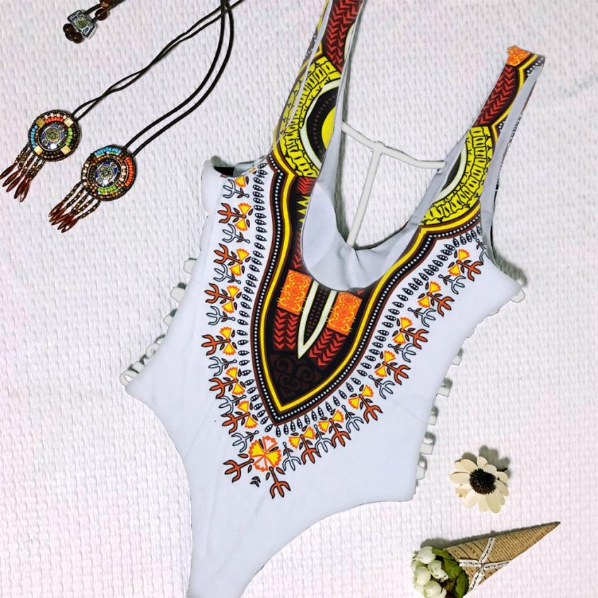 African Print Hollow Side One Pieces