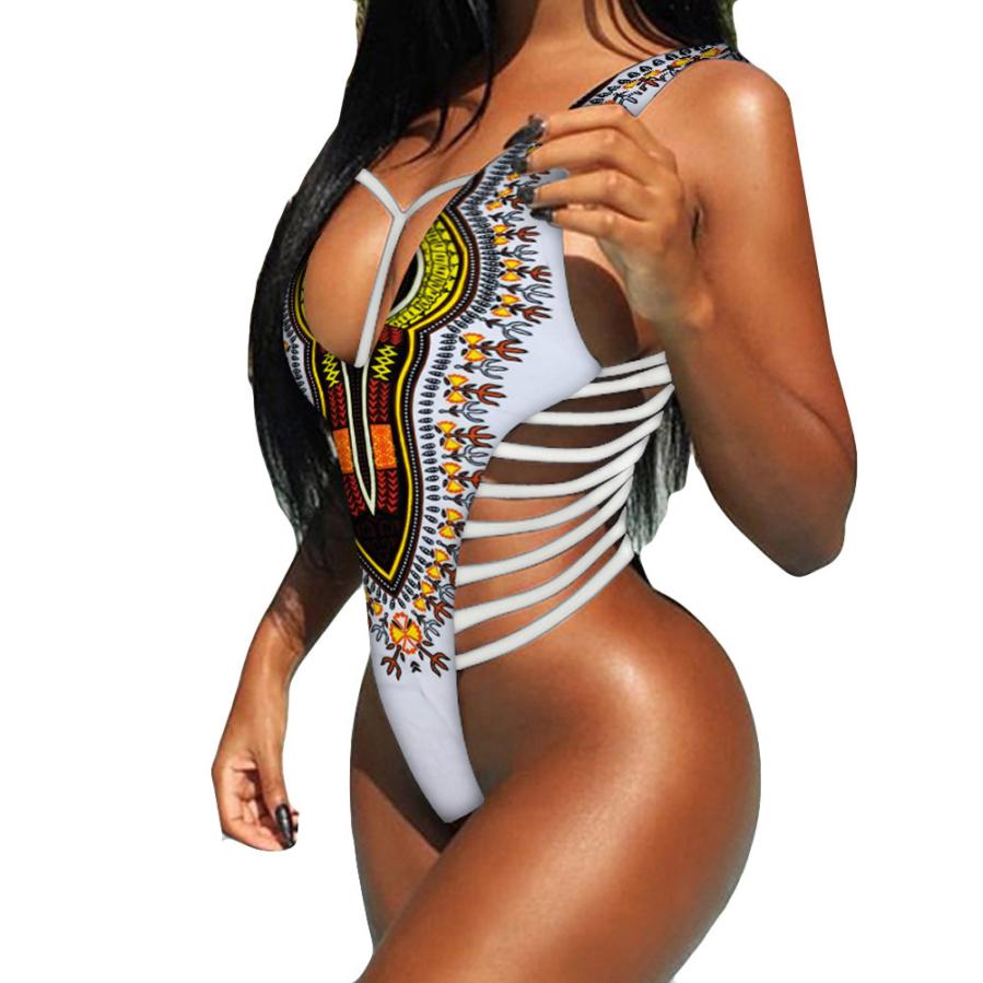 African Print Hollow Side One Pieces