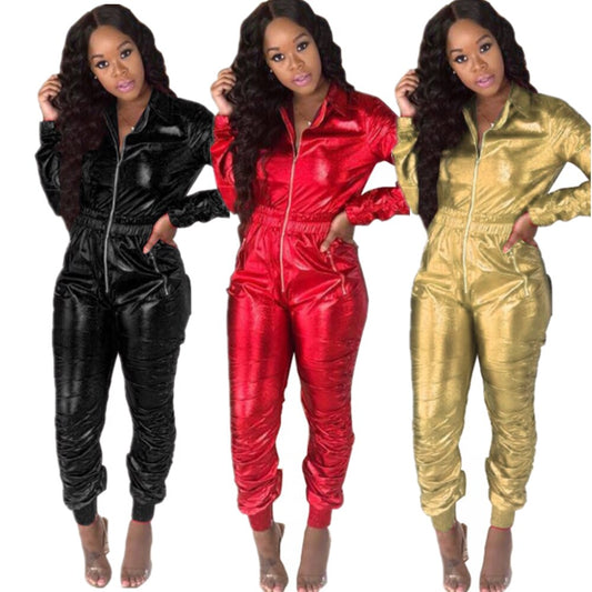 Shiny Metallic Long Sleeve Jumpsuits