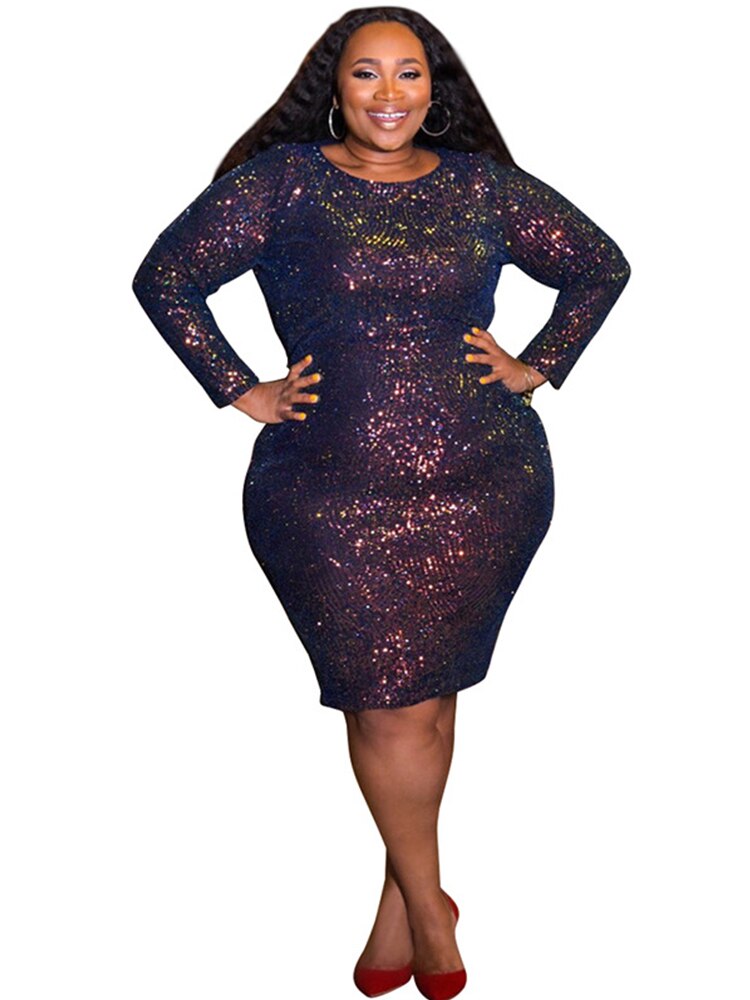 Sequin Long Sleeve Dress Plus Size