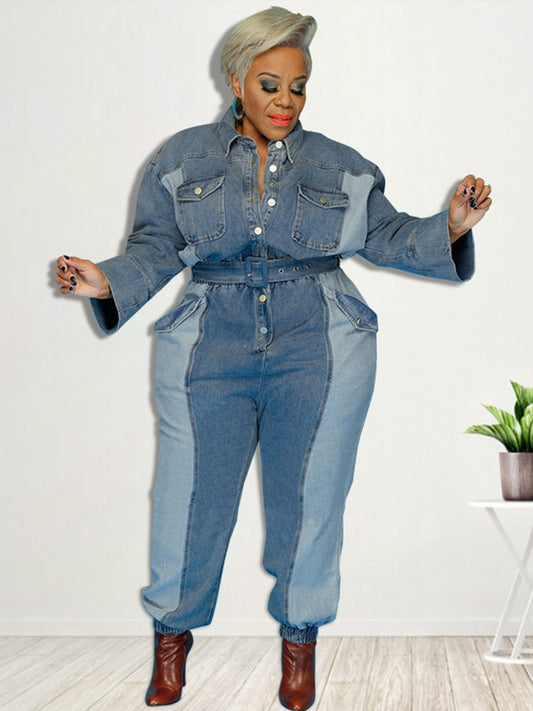 Long Sleeve Oversize Denim Jumpsuit