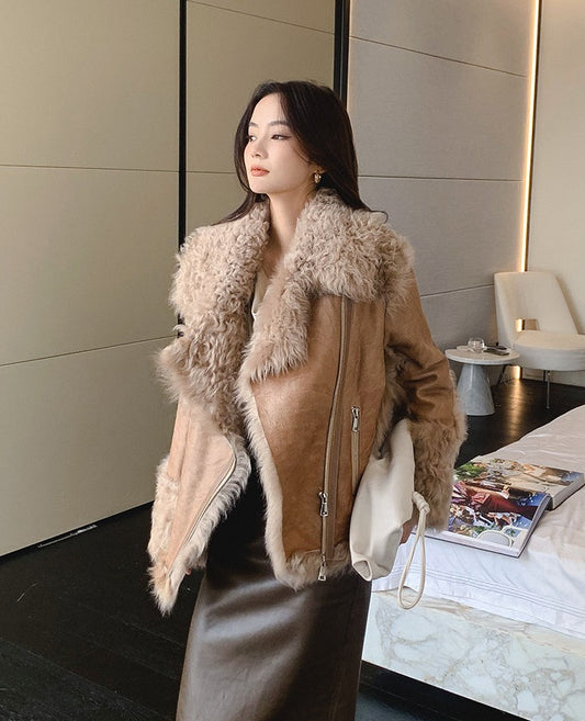 Genuine Leather Merino Lambs Wool Fur Coats