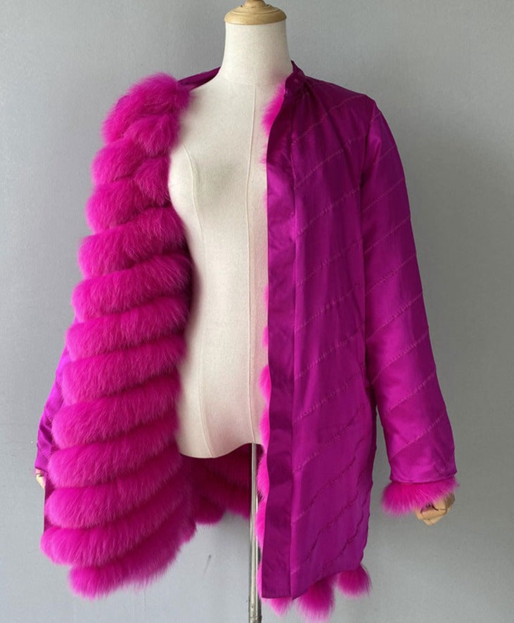 Reversible Real Fur Pattern Silk Lining Coats