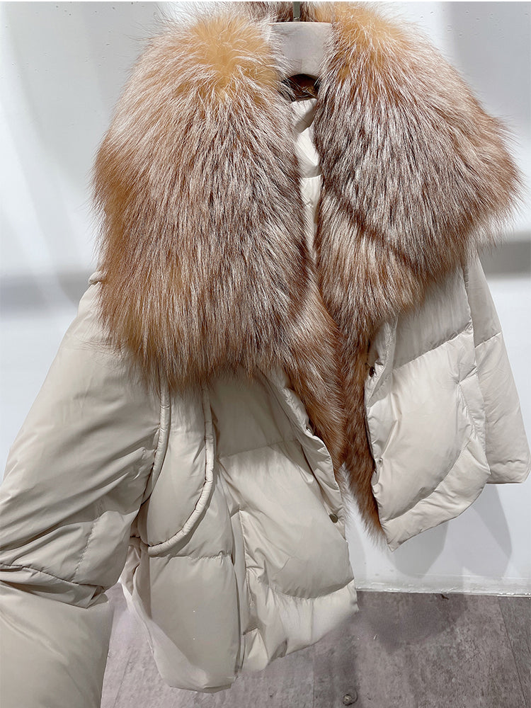 White Goose Down Fur Collar Long & Short Puffer Coats