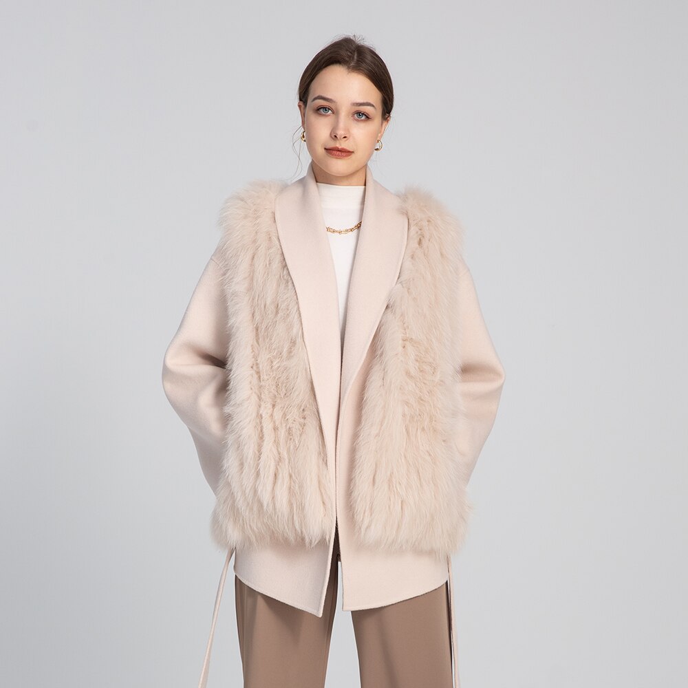 3 Styles In One Cashmere Wool Coats with Detachable Real Fur Vest