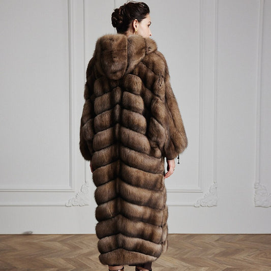 Real Fur X-Long Fur Coat With Hood