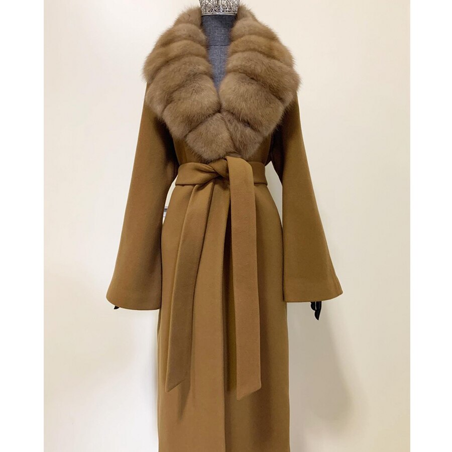 Cashmere Wool Coats X Long  Real Fur Collar