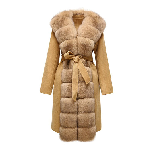 Cashmere Trench Coat Detachable Real Fur Long Collar