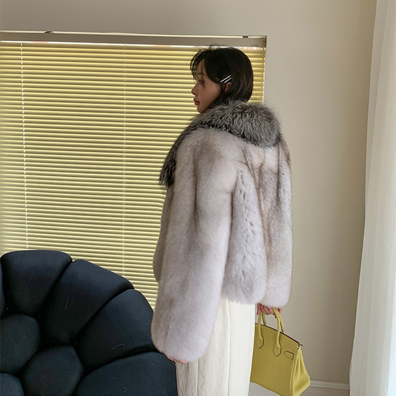 Genuine Big Sliver Collar Fur Coats